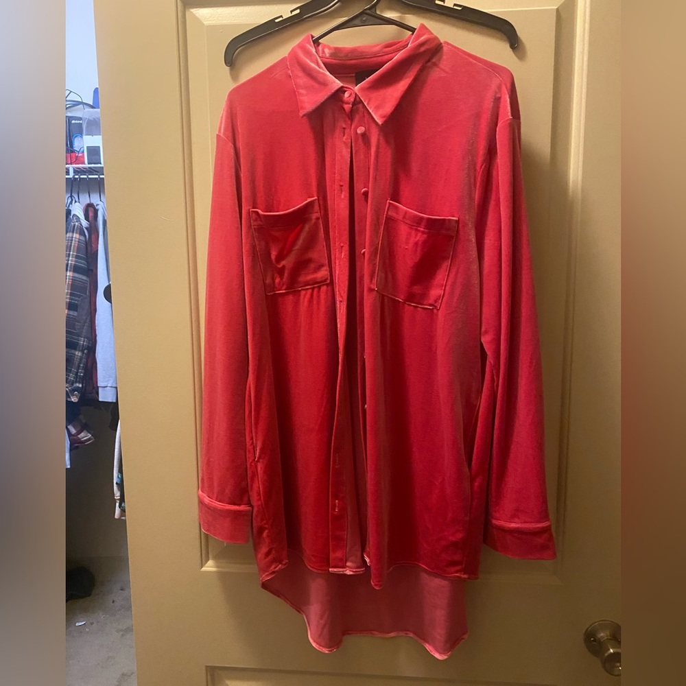 Hot Pink velvet button down